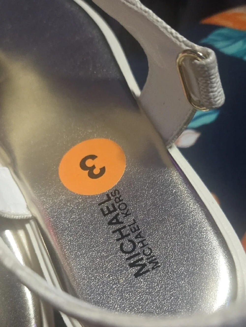 Michael Kors Metallic Silver Logo Thong Sandals -Girls